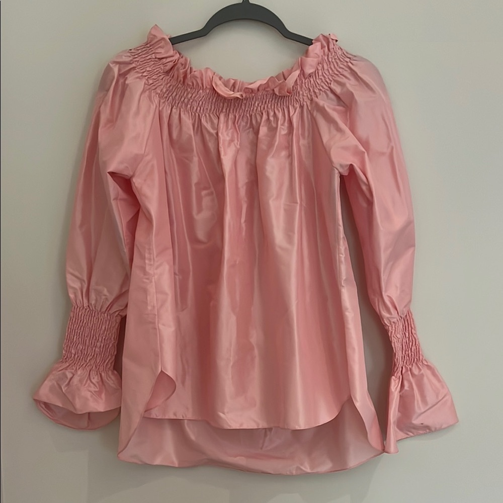 Adam Lippes Pink Silk Taffeta Smocked Women's Top. Size XS.